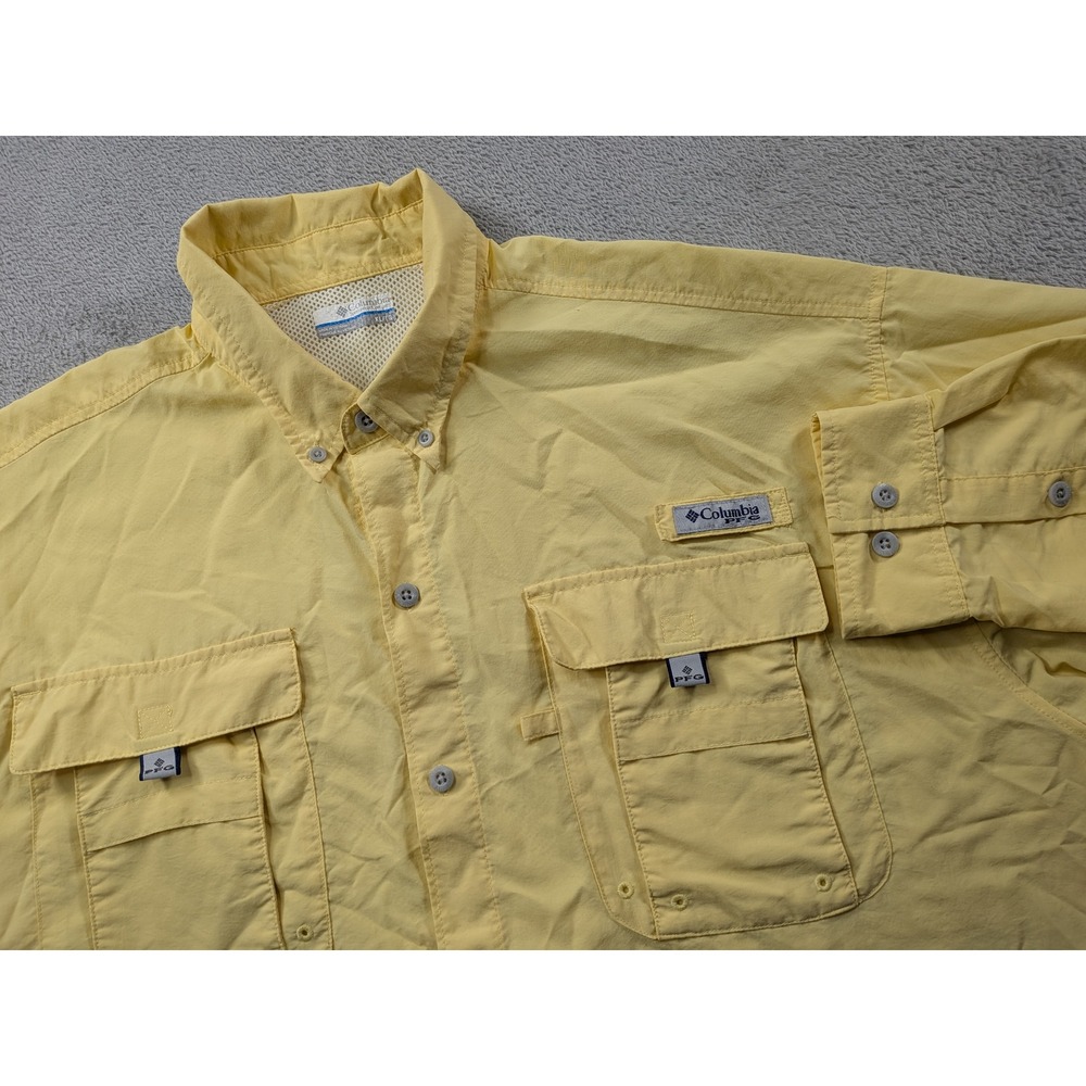 Columbia PFG Bahama II Fishing Shirt Mens XL Yellow Long Sleeve FM7048 Nylon